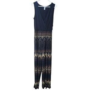 NWT Emma & Michele Black and Gold‎ Chevron Jumpsuit Size Medium